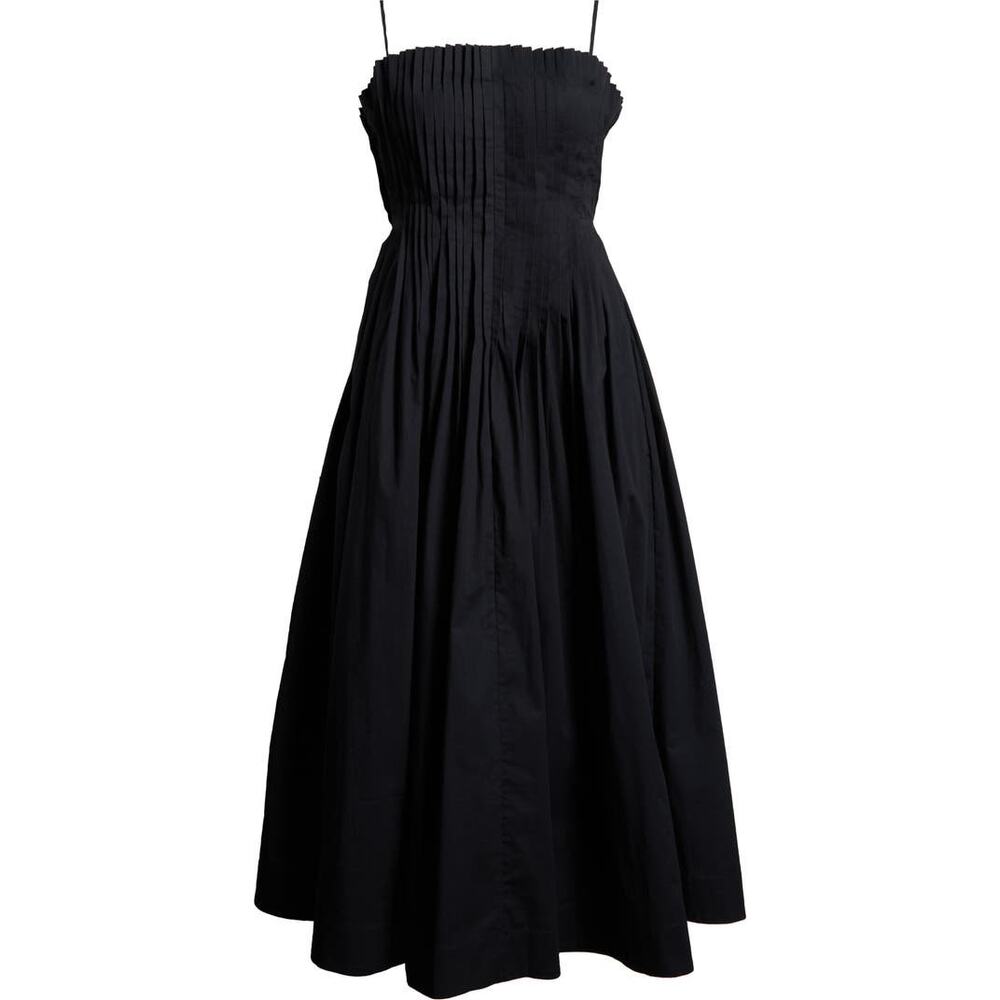 STAUD Black Strapless Midi Dress